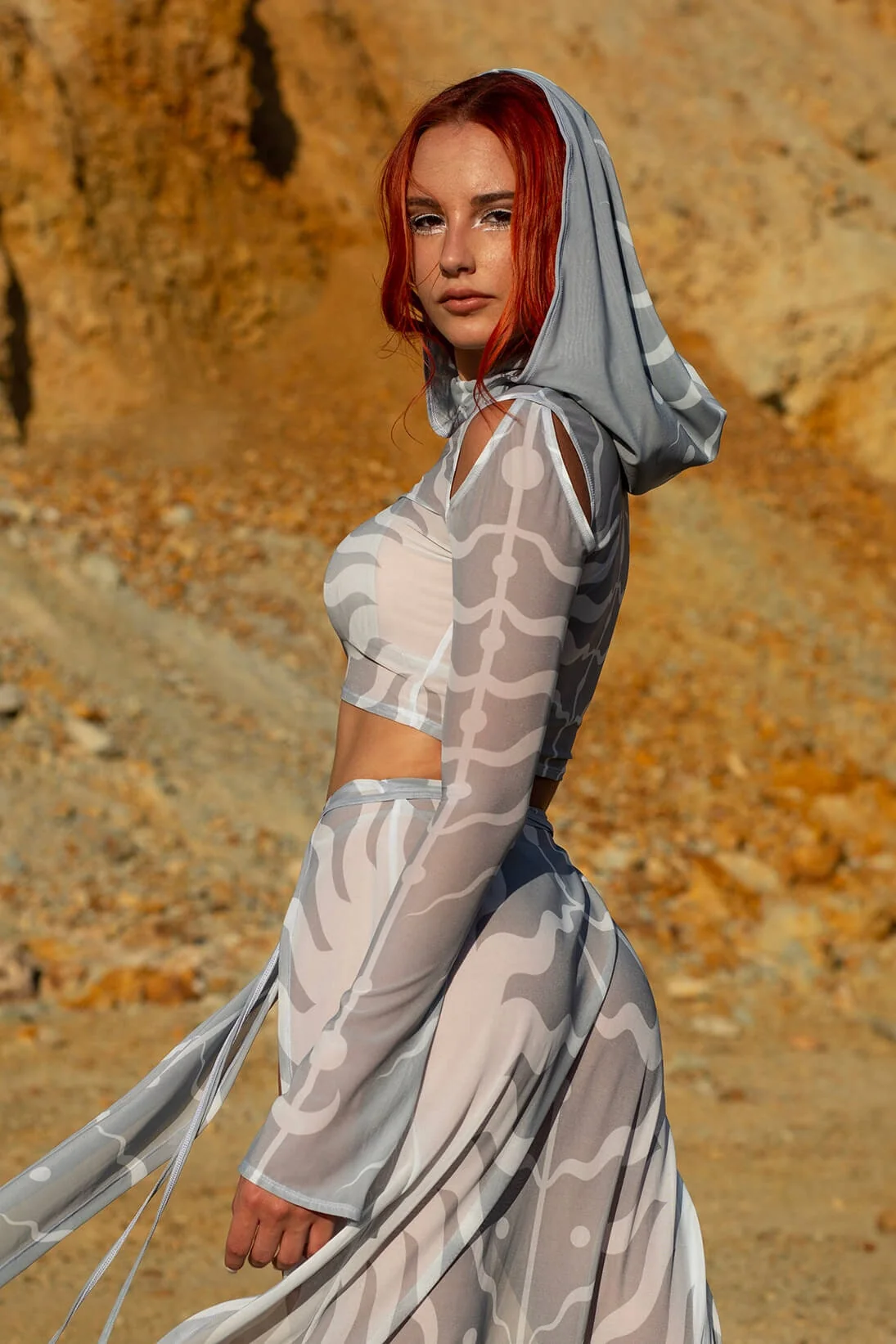 Atacama White Hooded Top and Slit Skirt Set - Image 4