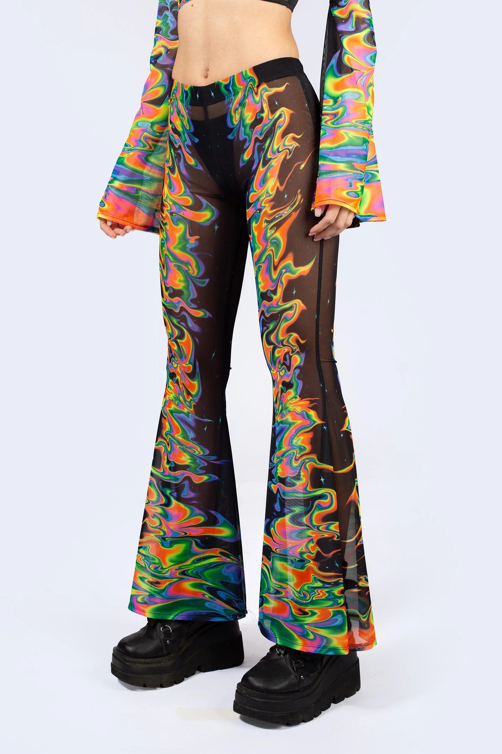 Aura Flow Mesh Bell Bottoms Pants - Image 2