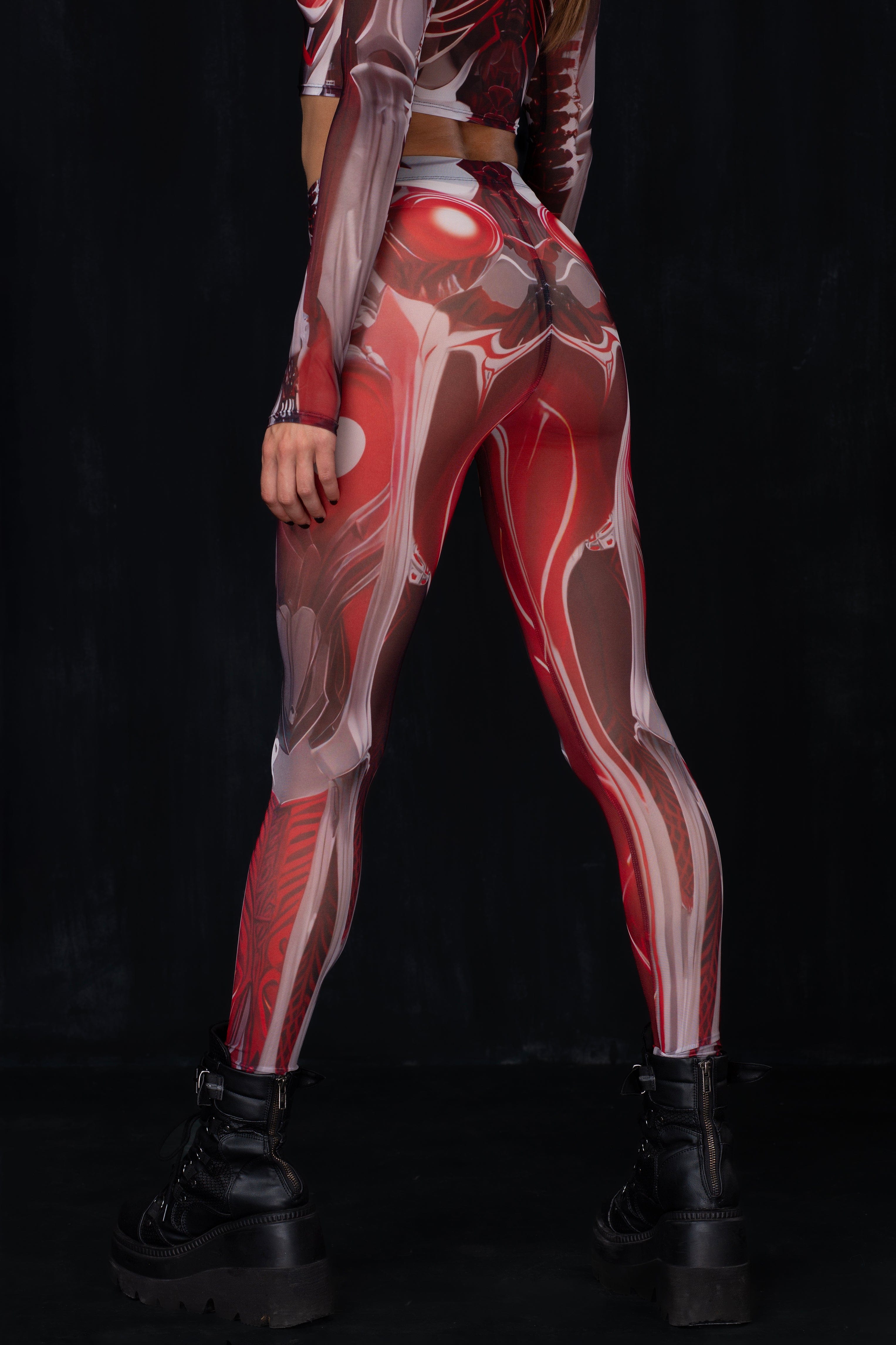 Crimson Skeleton Mesh Leggings - Image 2