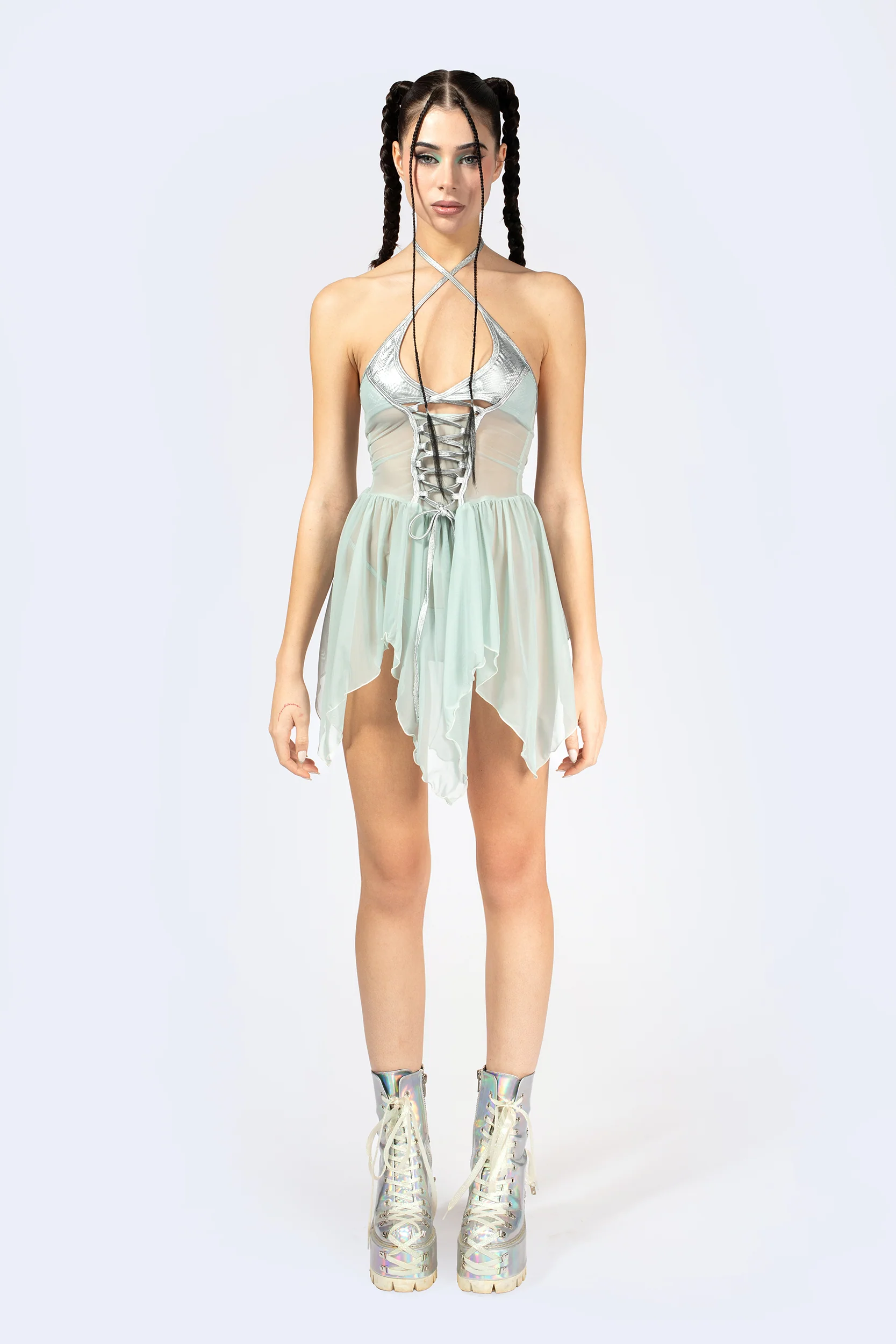 Double Take Lace Up Mini Dress - Image 3