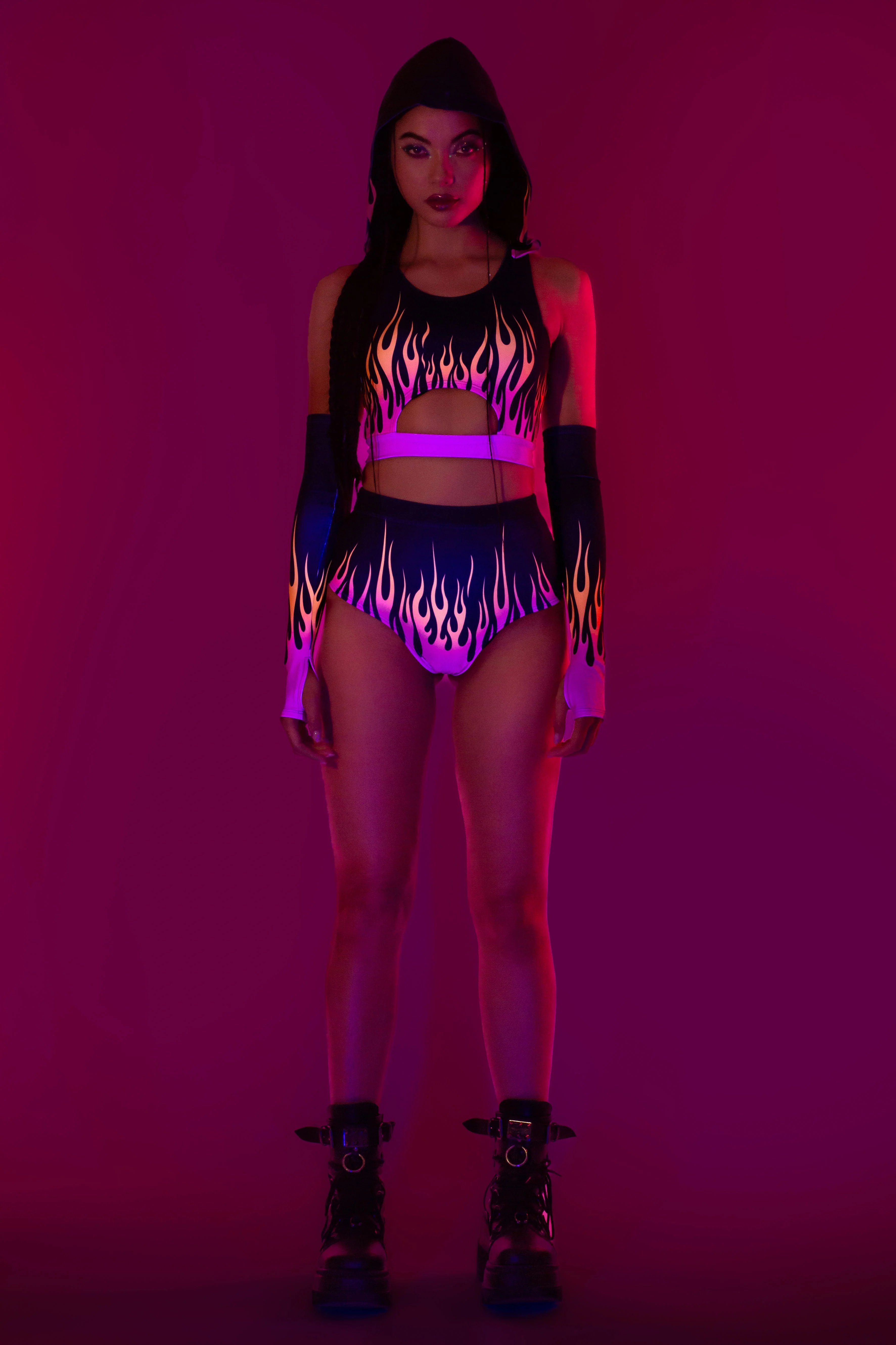 Firestarter Magenta Long Belt Hooded Top - Image 5