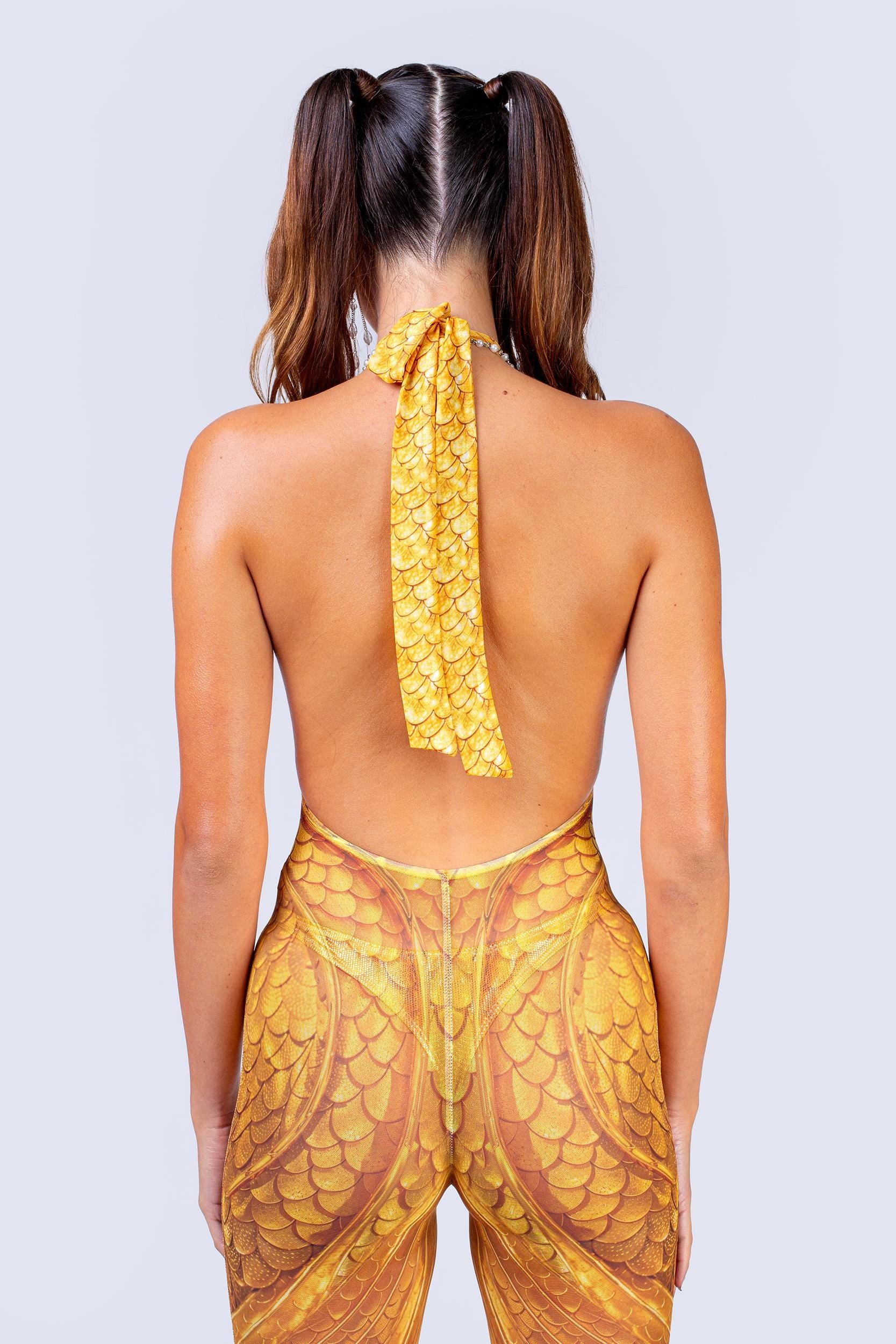 Gold Tide Mesh Halter Romper - Image 2