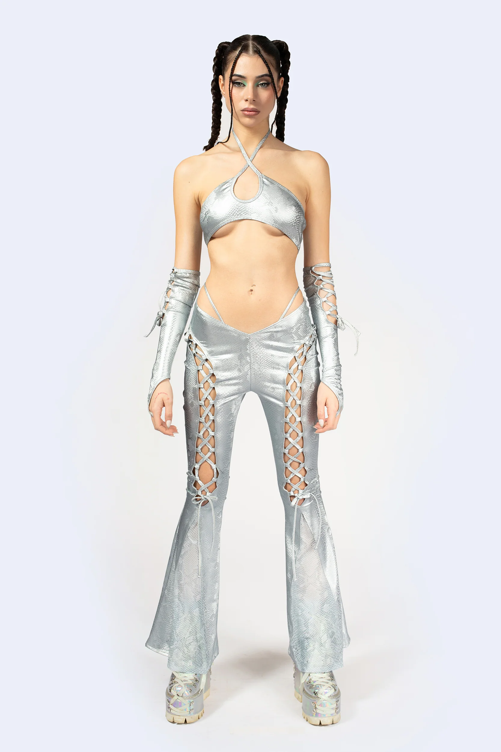 Hard To Get Lace Up Halter Top and Pants Set