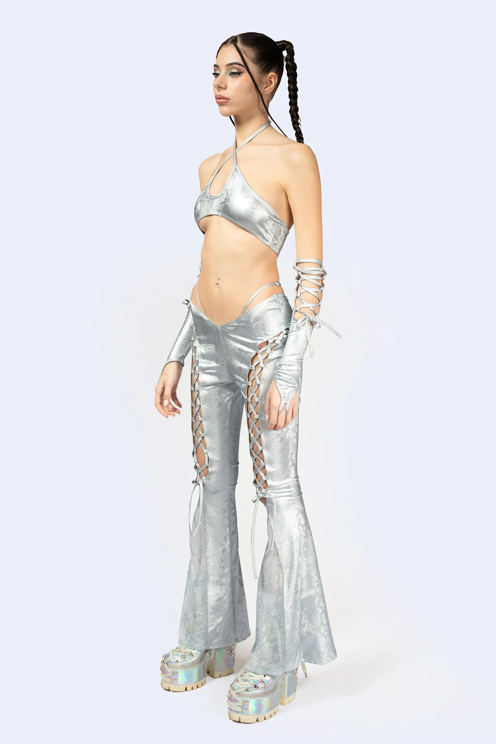Hard To Get Lace Up Halter Top and Pants Set - Image 2