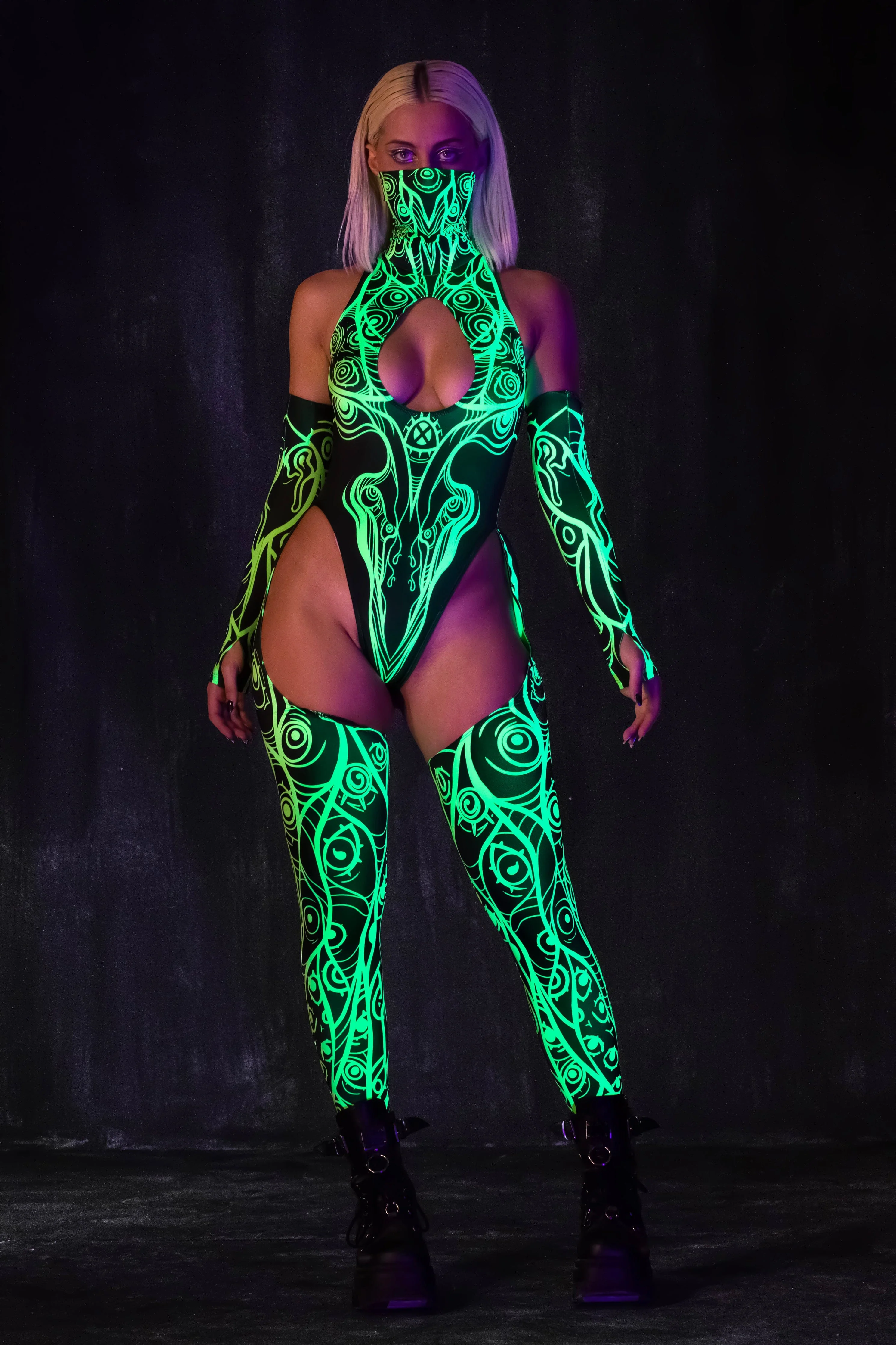 Necrowaves Green Cut-Out Catsuit - Image 3