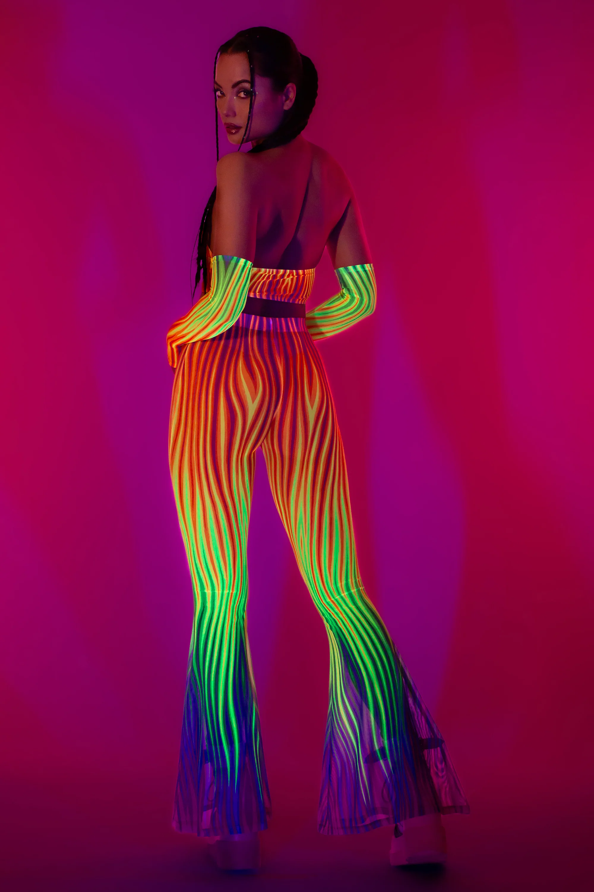Neon Rainbow Flame Criss Cross Mesh Top - Image 8