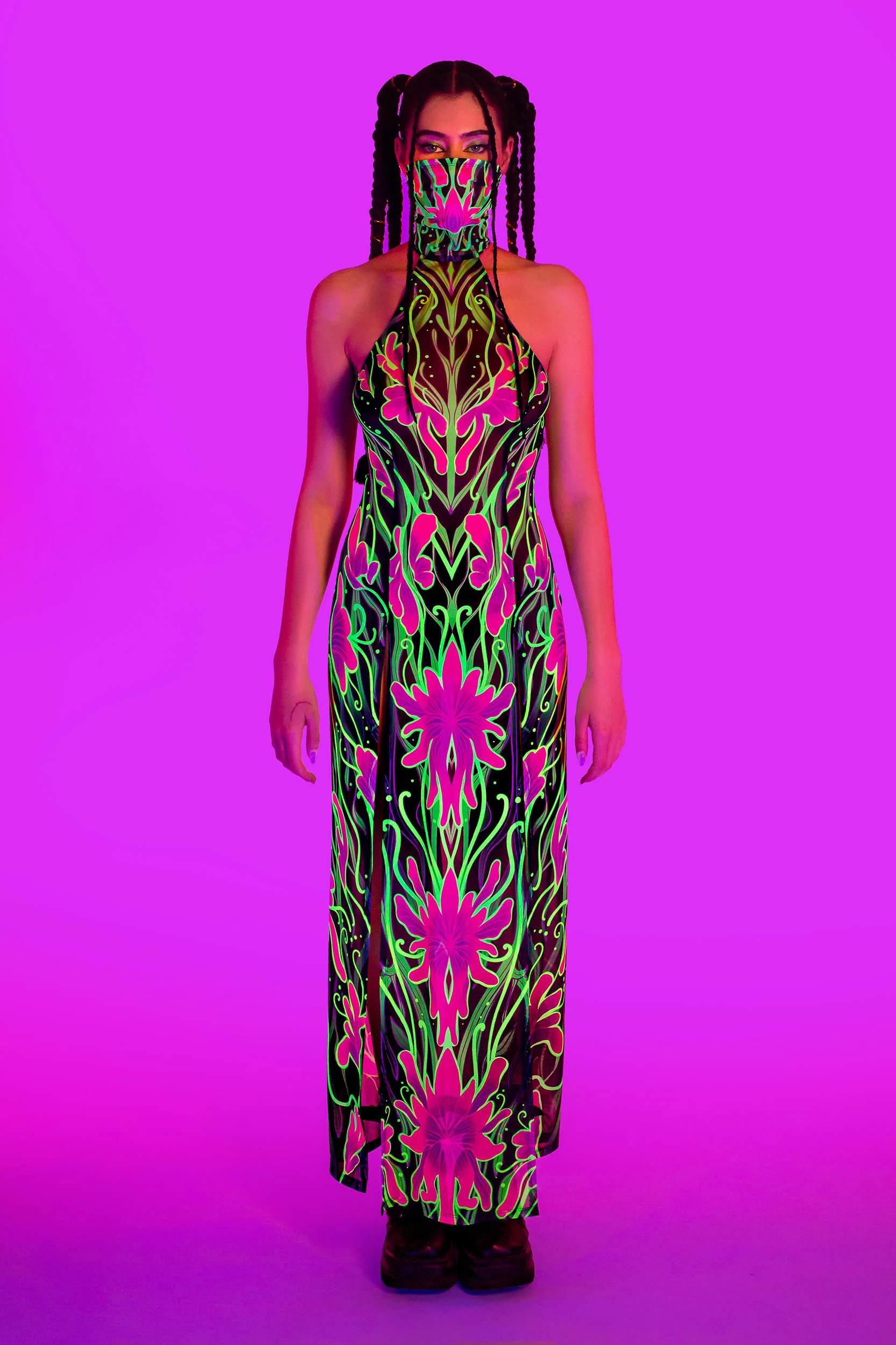 Night Bloom Mask Halter Dress - Image 3