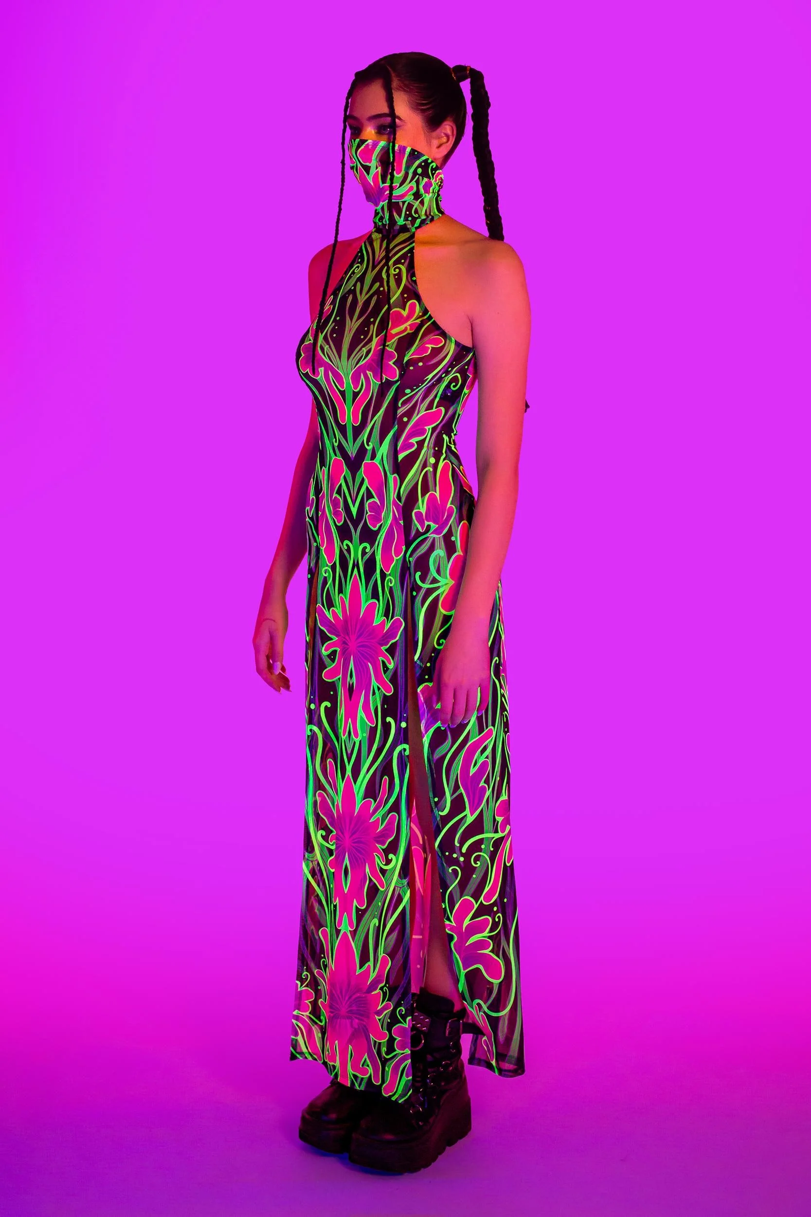 Night Bloom Mask Halter Dress - Image 4