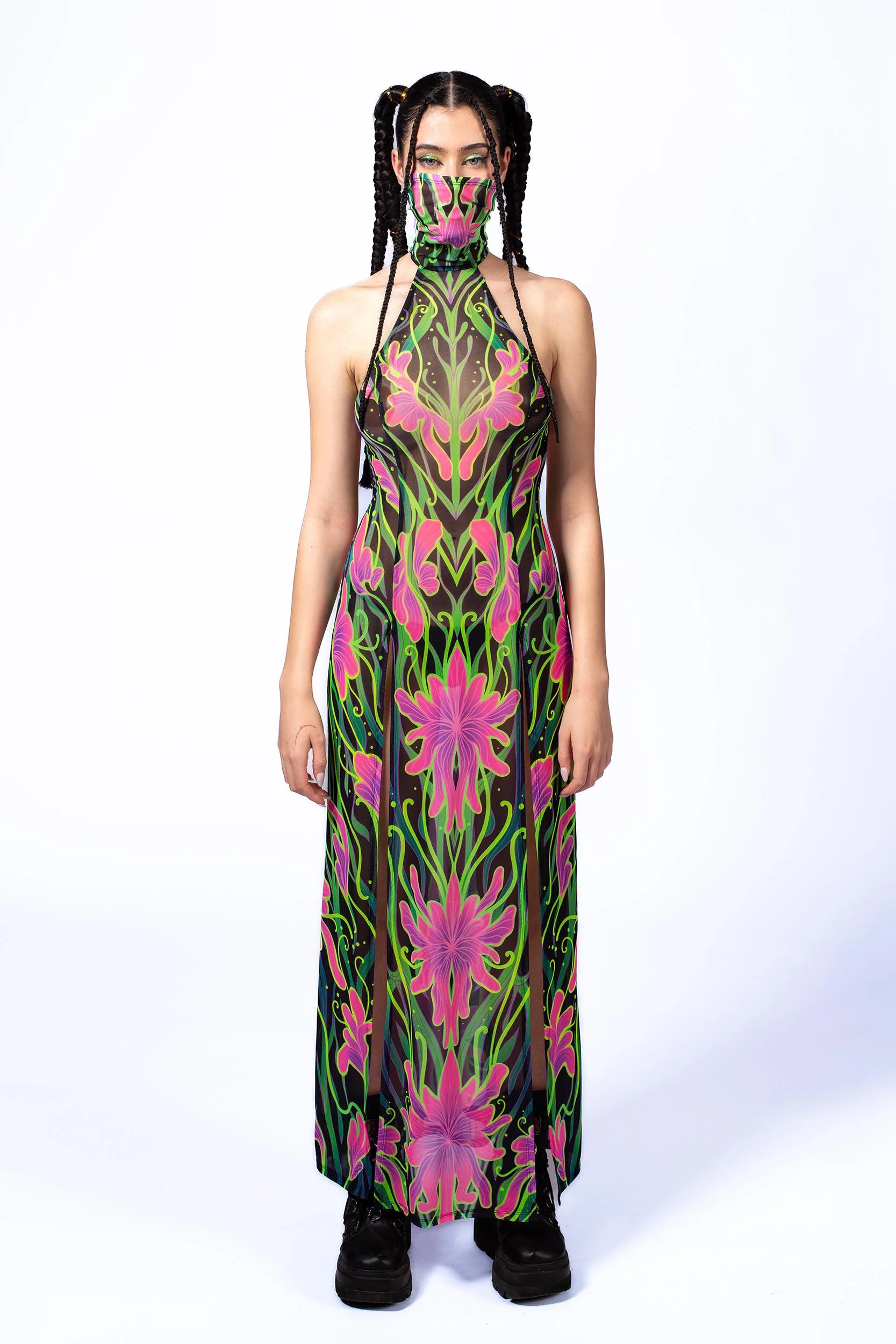 Night Bloom Mask Halter Dress - Image 6
