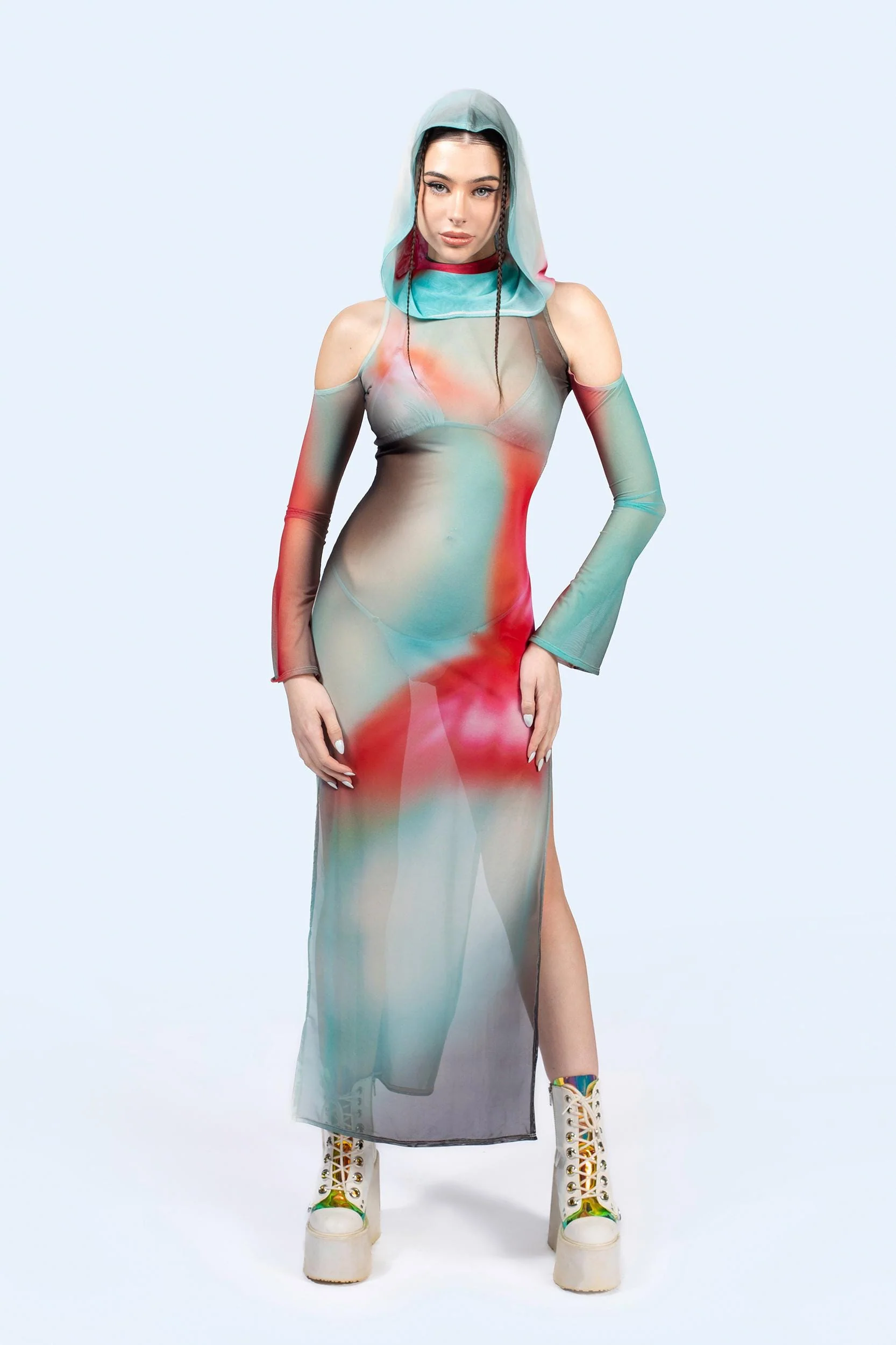 Out Of Body Hooded Long Sleeve Dress - Image 3
