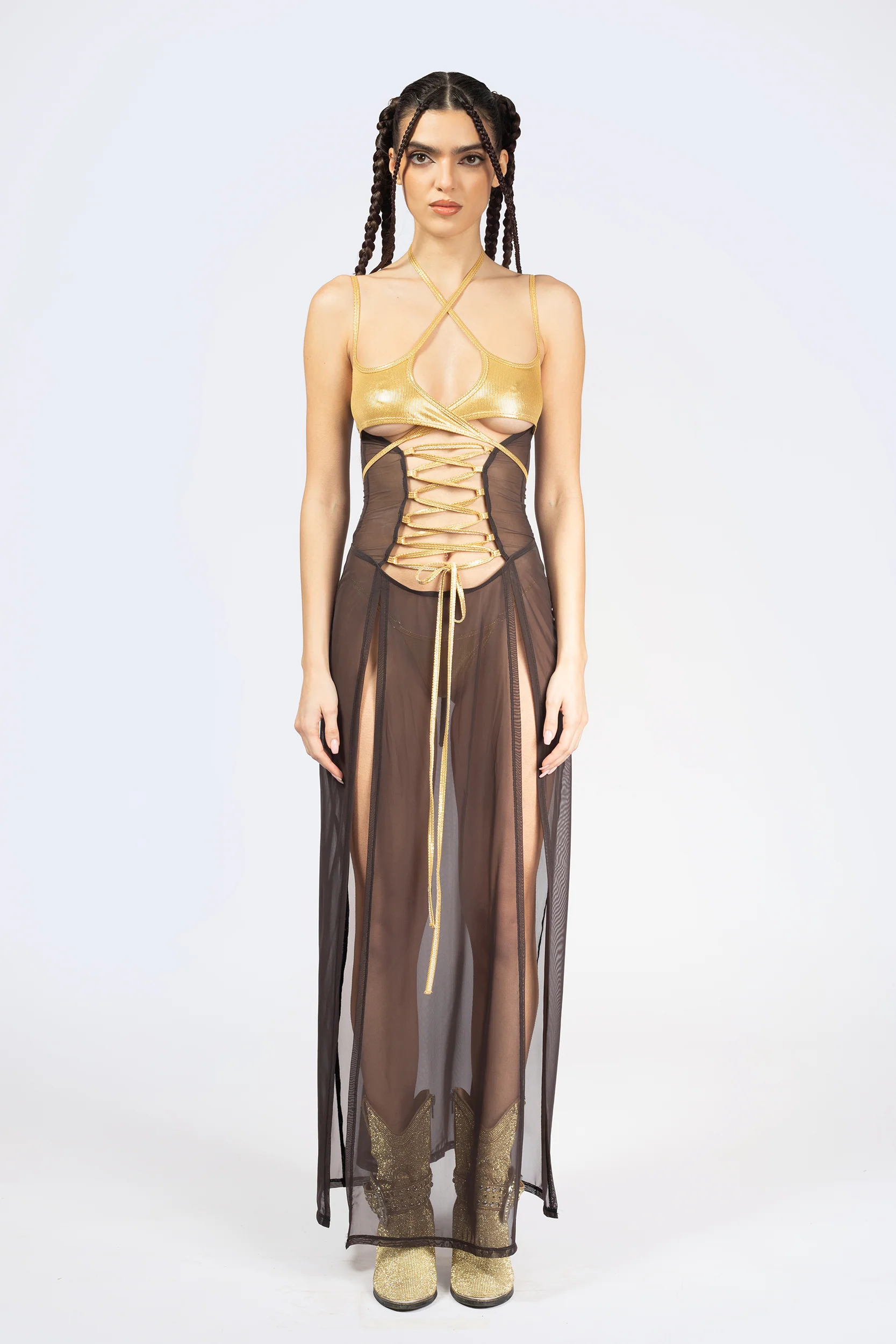 Sweet Afterburn Lace Up Slit Dress - Image 3