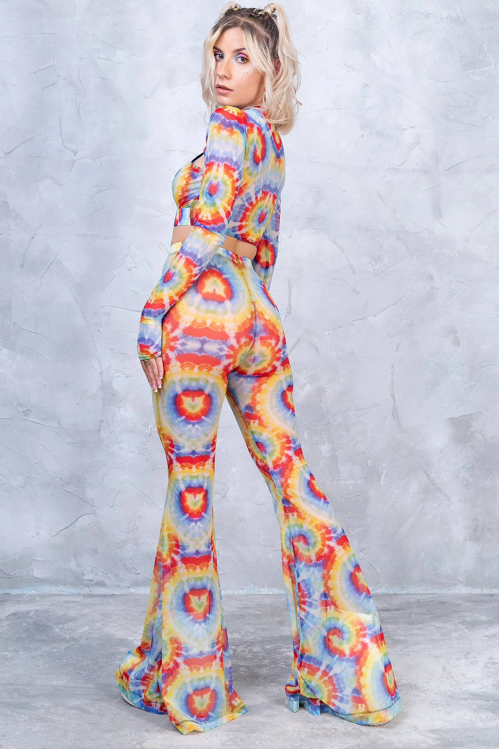 Tie Dye Bell Bottom Mesh Pants - Image 2